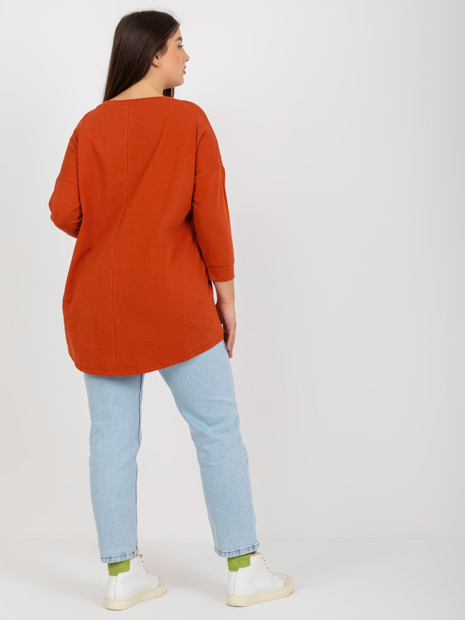 Ceglasta bluzka plus size z aplikacjami