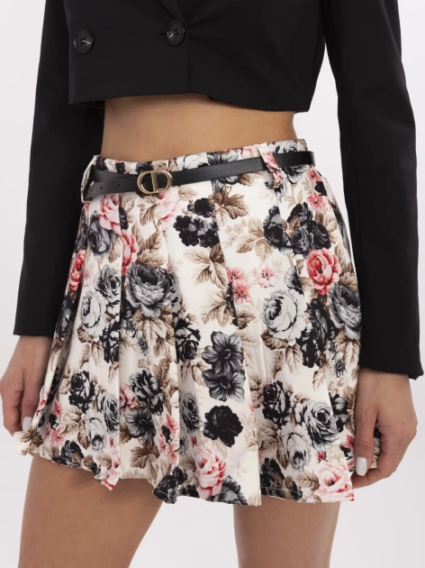 Beżowo-czarne spódnico-spodenki z plisowaniem