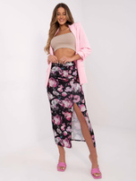 Hurtownia Czarno-fioletowa midi spódnica w kwiaty