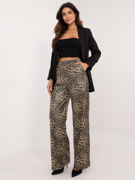 Hurt Beżowo-czarne wzorzyste spodnie ze skóry ekologicznej