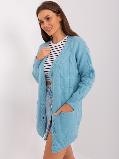 Hurt Jasnoniebieski sweter rozpinany z kieszeniami