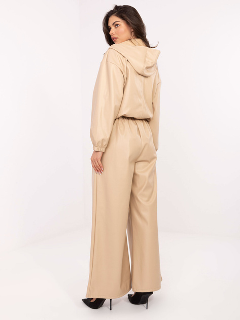Beżowe szerokie spodnie z ekoskóry RUE PARIS