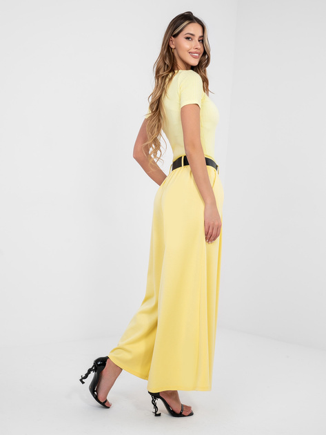 Pastelowe żółte spodnie z szeroką nogawką RUE PARIS