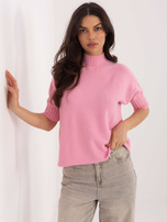 Różowy damski sweter z krótkim rękawem