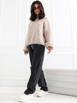 Beżowy damski sweter oversize z domieszką wełny