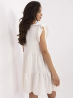 Ecru letnia sukienka z falbaną RUE PARIS