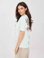 Miętowy damski t-shirt z nadrukiem na plecach SUBLEVEL