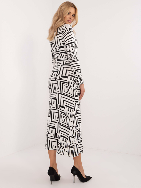 Hurt Biało-czarna midi sukienka z printem i paskiem