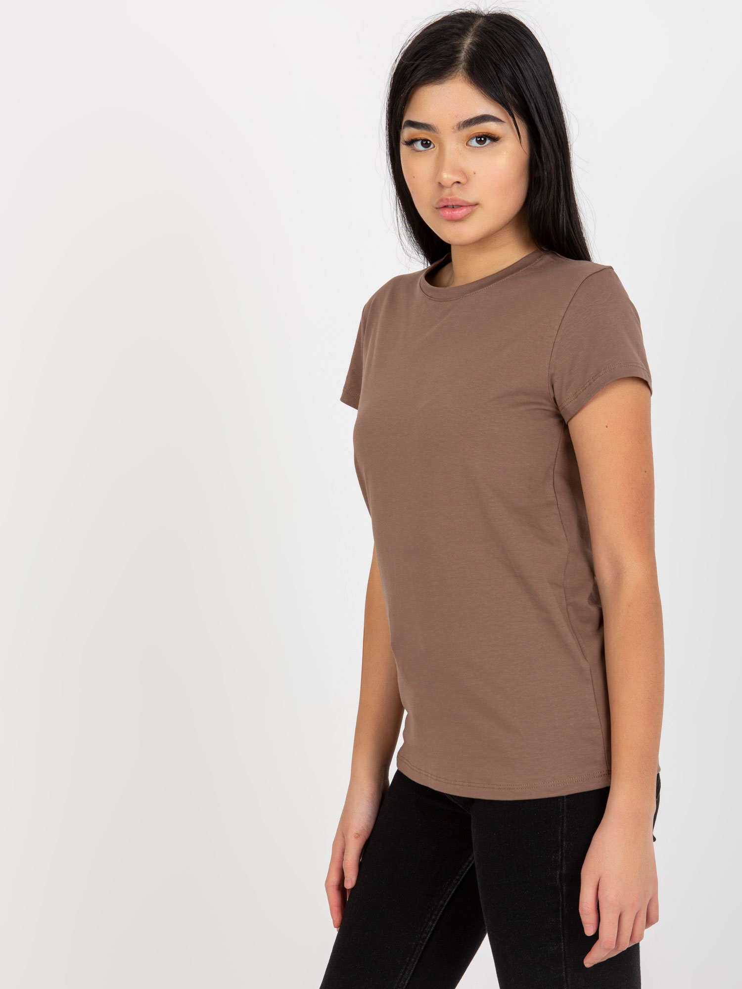 Brązowy t-shirt basic z okrągłym dekoltem Peachy