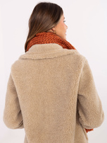 Ciemnopomarańczowy ciepły szal z pomponami