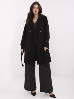 Czarny damski płaszcz z poduszkami na ramionach