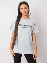 Szary t-shirt z napisem Michelle RUE PARIS