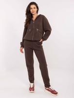 Brązowy swetrowy komplet z rozpinaną bluzą 