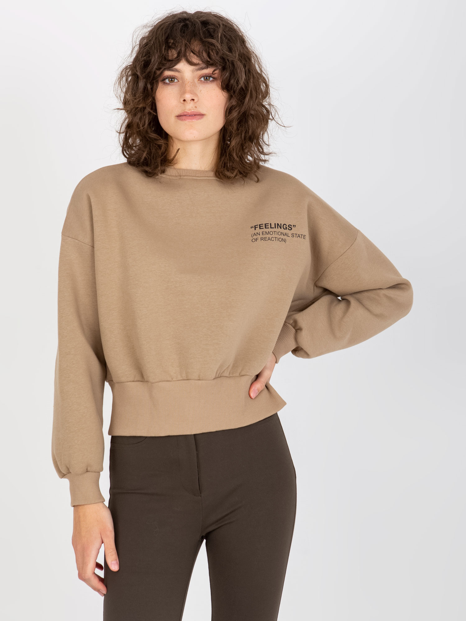 Hurt Ciemnobeżowa krótka bluza bez kaptura z okrągłym dekoltem