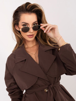 Brązowy jednorzędowy płaszcz z paskiem RUE PARIS