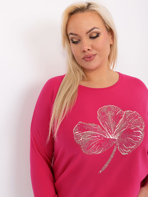 Hurt Fuksjowa damska bluzka plus size z rękawem 3/4