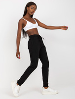 Hurtownia Czarne dresowe spodnie basic z wysokim stanem 