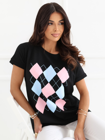 Czarna bawełniana bluzka w romby 