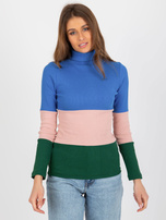 Hurt Ciemnoniebiesko-zielona prążkowana bluzka basic z golfem