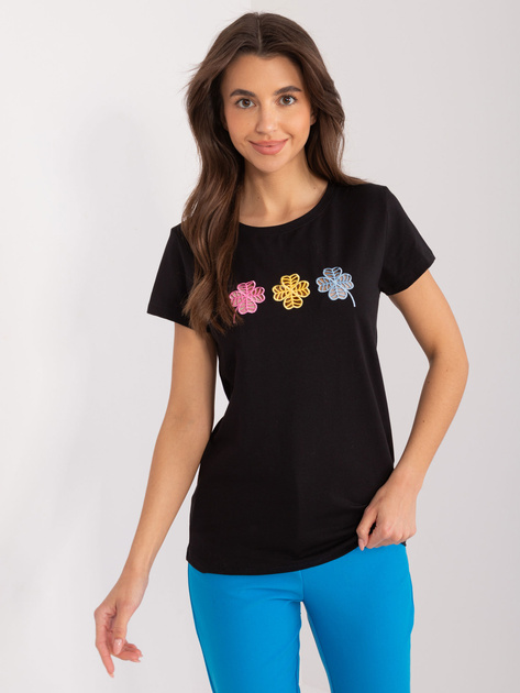 Hurt Czarny t-shirt z kolorową aplikacją BASIC FEEL GOOD