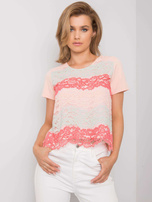 Brzoskwiniowo-koralowa bluzka z koronką Zahra