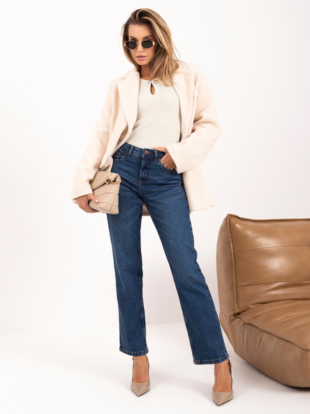 Ciemnoniebieska damskie jeansy straight leg