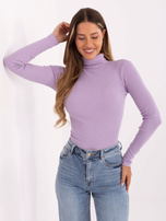 Liliowa dopasowana bluzka basic z golfem Elisee RUE PARIS