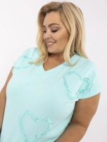 Miętowa bawełniana bluzka plus size w serca