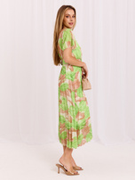 Beige-grüne Midi-Kleid One Size mit Falten.