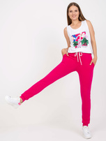 Biało-różowy dwuczęściowy komplet letni z bawełny - Hurtownia Internetowa