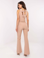 Beżowy elegancki komplet ze spodniami dzwonami