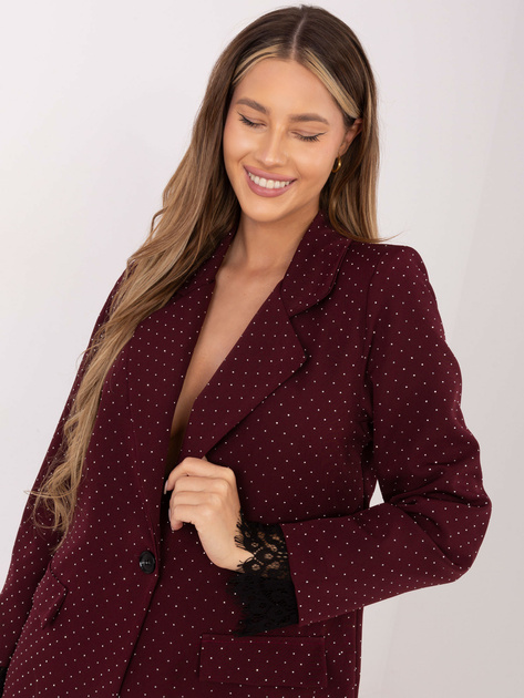 Burgundowa elegancka marynarka z koronką