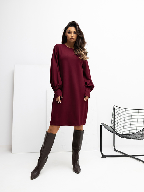 Bordowa sukienka basic z miękkiej tkaniny RUE PARIS