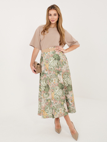 Zielona rozkloszowana spódnica z paskiem