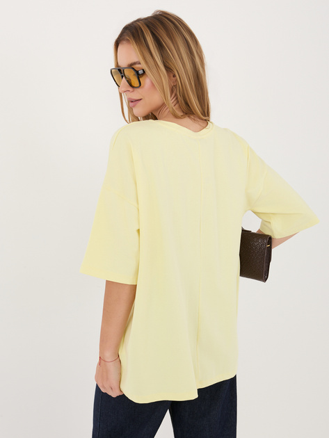 Jasnożółty t-shirt basic z okrągłym dekoltem RUE PARIS