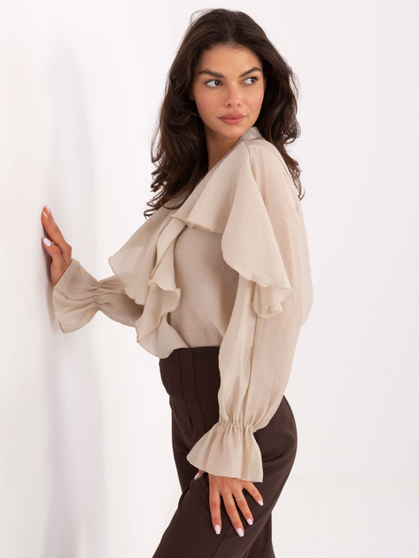 Beżowa rozpinana koszula z dekoltem V RUE PARIS