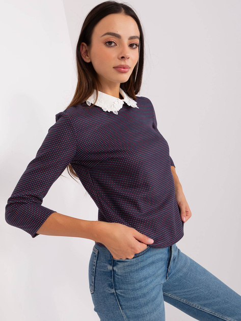 Hurt Granatowa krótka bluzka wizytowa z koronką