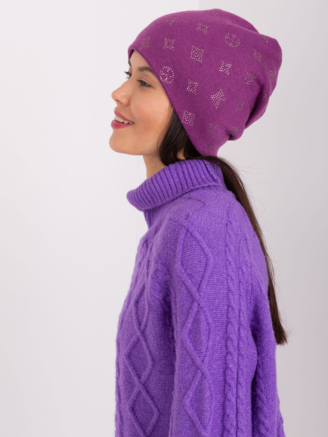 Hurt Fioletowa czapka zimowa z dodatkiem kaszmiru