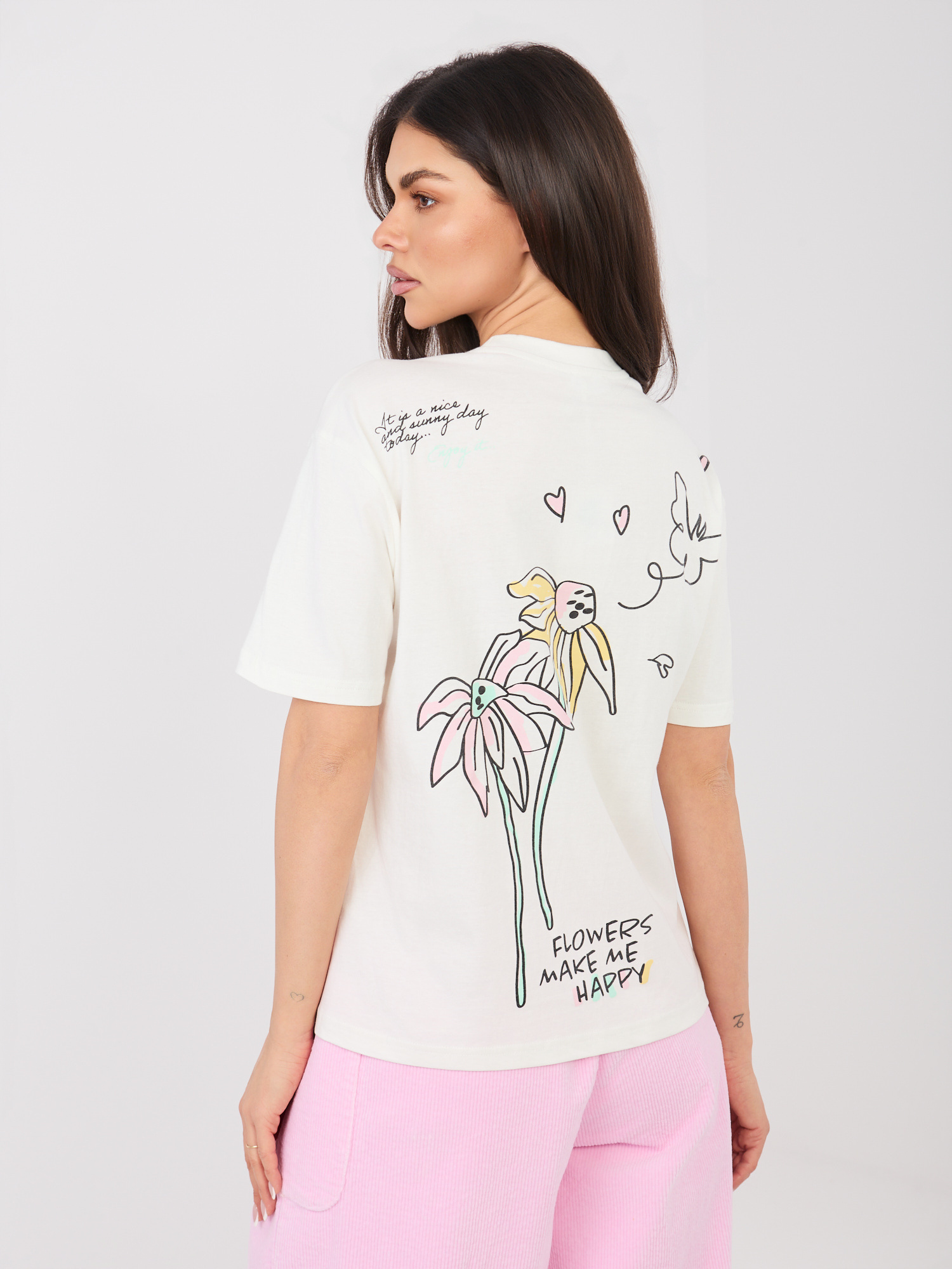 Biały damski t-shirt z nadrukiem na plecach SUBLEVEL  