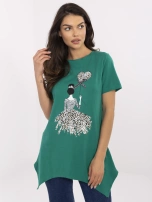 Zielona asymetryczna bluzka z nadrukiem