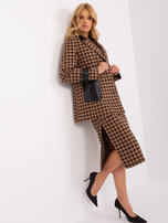 Hurt Camelowo-czarna dłuższa marynarka z guzikami 