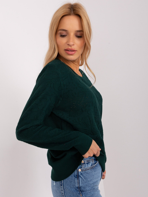 Hurtownia Ciemnozielony damski sweter we wzory
