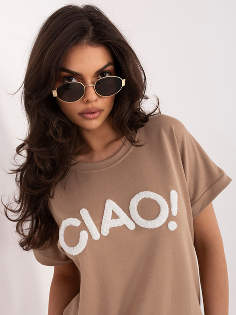 Ciemnobeżowa bluzka z miękkiego materiału RUE PARIS