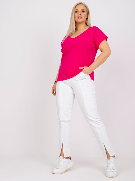 Fuksjowy t-shirt plus size z dekoltem V Cassie