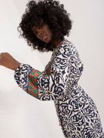 Hurt Granatowo-beżowa długa sukienka we wzory