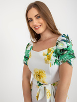 Hurt Biało-zielona mini sukienka koktajlowa w kwiaty