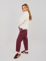 Bordowe skórzane spodnie z nogawką 7/8 RUE PARIS 