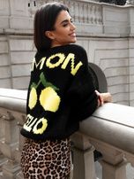 Hurt Czarny sweter damski we wzory z zapięciem na guziki