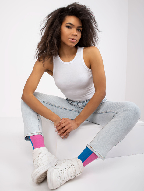 Biały top z materiału w prążki Eston RUE PARIS