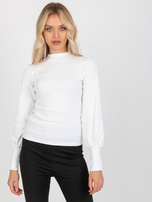 Hurt Biała prążkowana bluzka basic z półgolfem RUE PARIS – "Hurt Weiße gestreifte Basic-Bluse mit Stehkragen RUE PARIS".